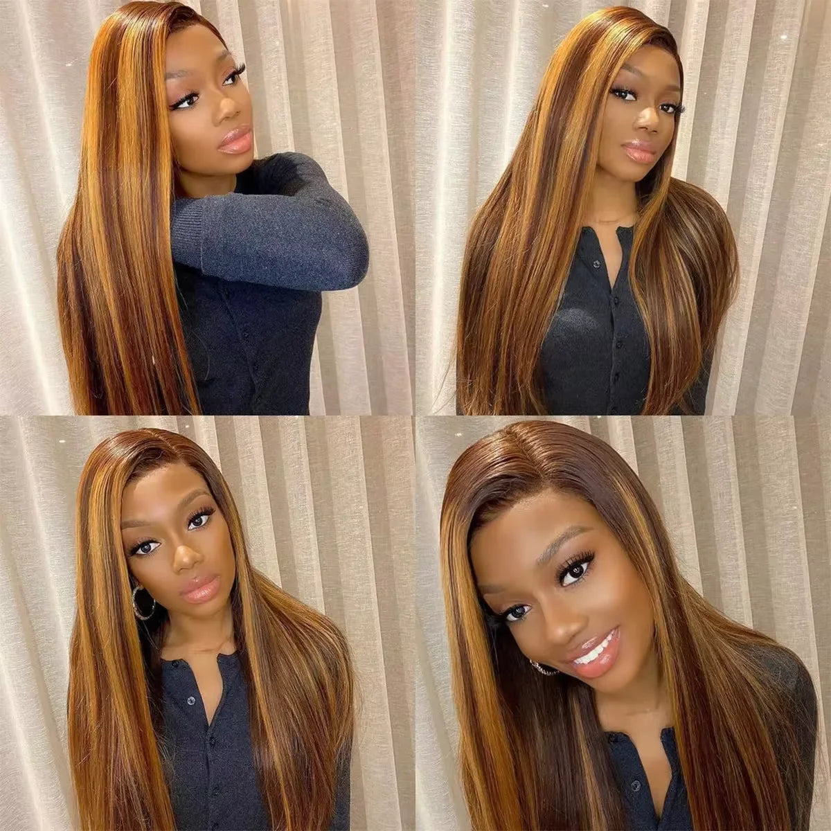 P4/27 Highlight Straight 13x6 Lace Frontal Brazilian Human Hair Wig – Premium Blonde and Brown Piano Color