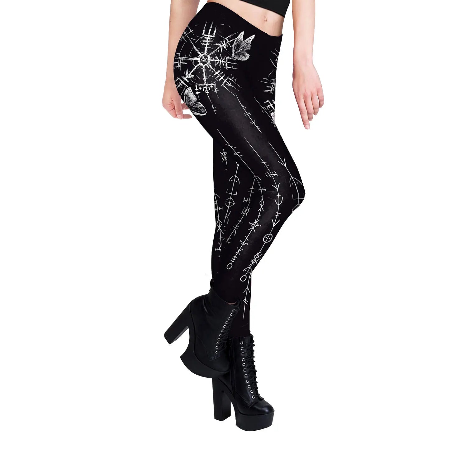 Gothic Enchantment 3D Scar Women’s High Waist Leggings with Divination Print - Sexy Stretch Ankle Pants for Yoga and Casual Wear