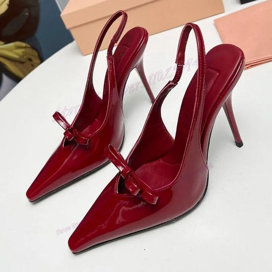 Chic Red Bow Knot Slingback Heels - Pointed Toe Thin High Heels for Women, Ideal for Parties and Special Events 2023