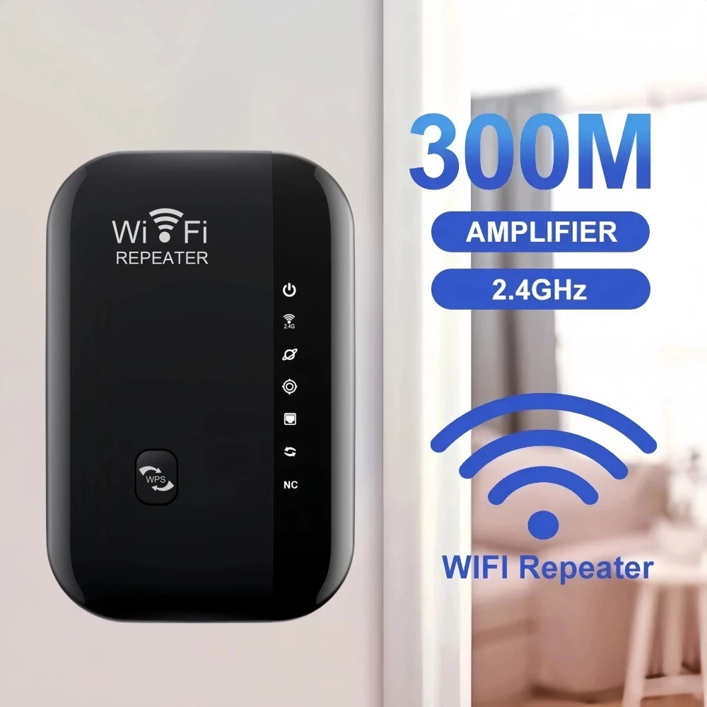 300Mbps Wireless Signal Booster and Wi-Fi Extender for Home and Office - Easy Setup and Universal Compatibility