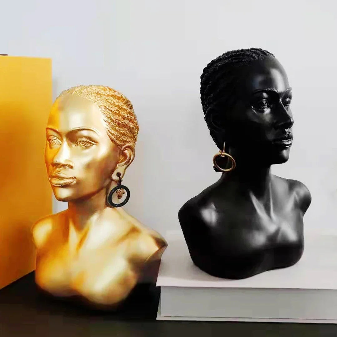 Resin African Black Woman Bust Statue American Figurines Sculpture Home Decor Living Room Shelf Display Cabinet Desk Decoration