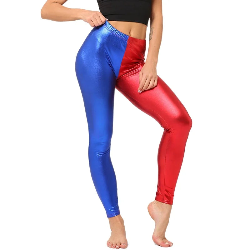 Glamorous Stretchy Fitness Leggings for Women - Shiny Clubwear Trousers in Silver, Black, Gold, and Red - Elastic Skinny Sport Fashion Pants