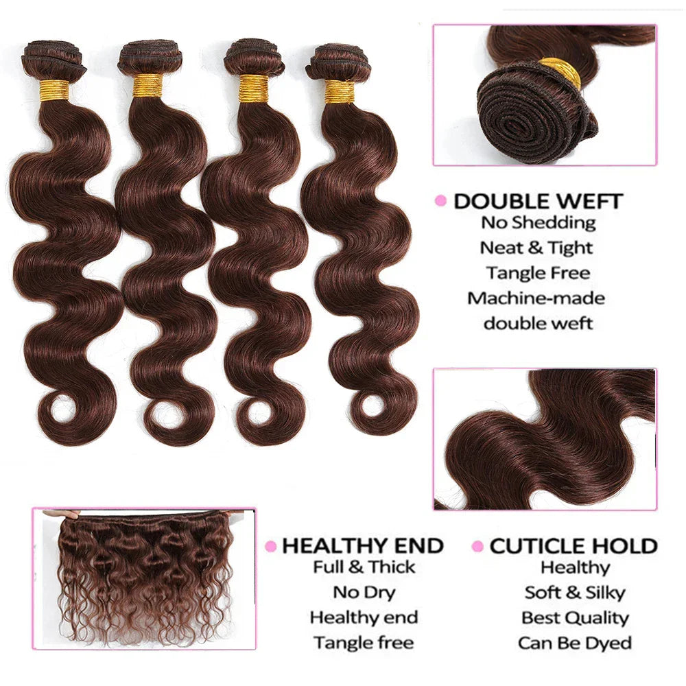 Luxurious Dark Brown Brazilian Body Wave Hair Extensions – 100% Remy, #4 Color Bundles