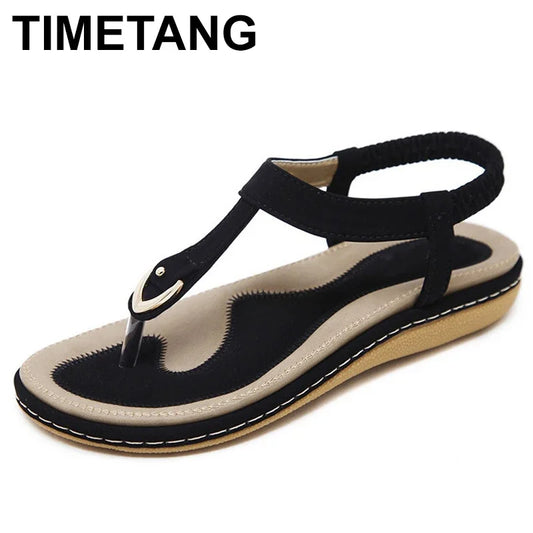 Bohemian Style Comfort Flip Flops for Women - Casual Wedge Sandals with Soft Flat Design by TIMETANG C065