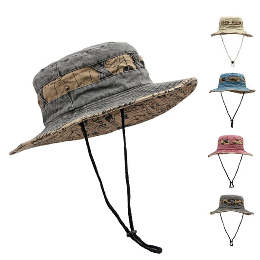 Unisex 2024 Wide Brim Outdoor Bucket Hat for Fishing and Hiking - Stylish Sunscreen Cap in Washed Cotton