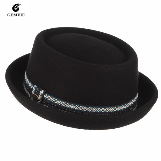 Unisex 100% Wool Felt Pork Pie Hat for Men and Women - Stylish Curved Brim Fedora for Autumn and Winter