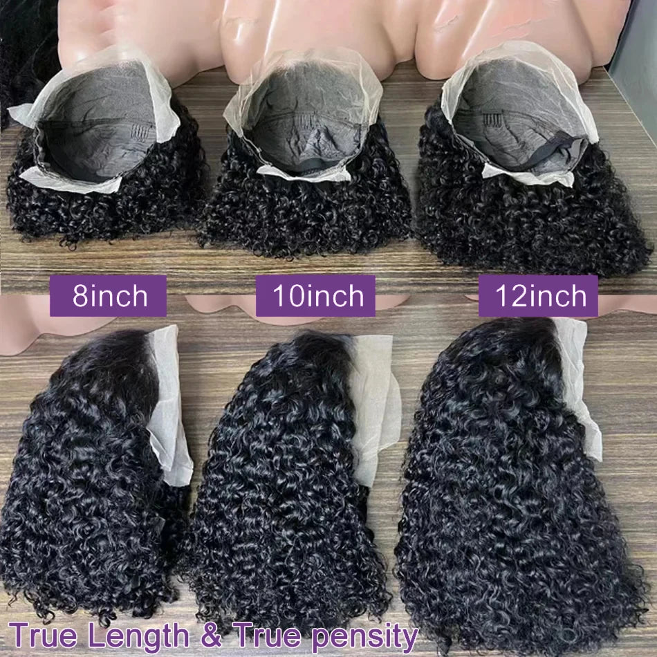 200% Transparent Deep Wave Curly Bob Wigs with 13x4 Lace Frontal and 4x4 Lace Closure for Women