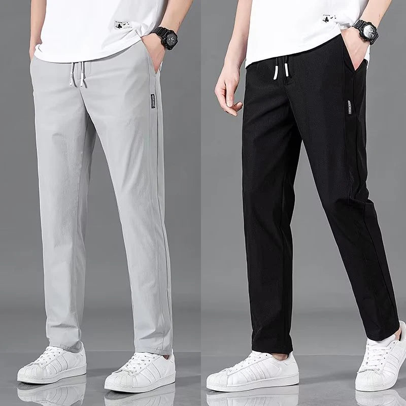 Men's Lightweight Ice Silk Summer Trousers - Quick-Dry Casual Sports Pants with Pockets