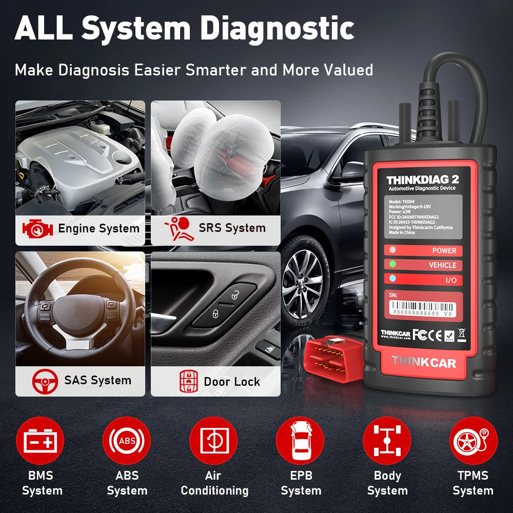 THINKCAR ThinkDiag 2 Pro OBD2 Diagnostic Scanner with All-System Support and Advanced Reset Functions