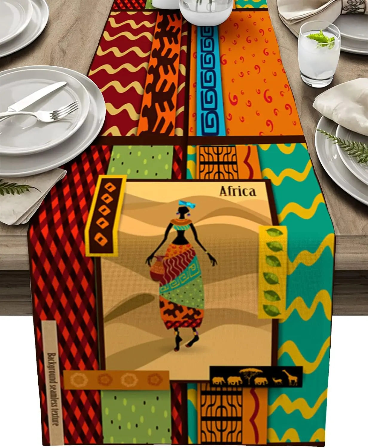 African Girl Linen Table Runner Dresser Scarves Table Decor Reusable African Element Kitchen Dining Table Runners Party Decor