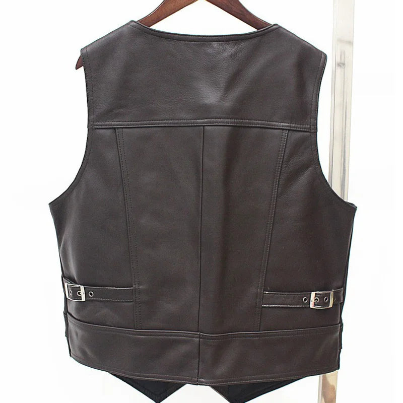 Waistcoat Multi Cowhide Pocket Mens Suit Dress Vest Genuine Leather Weskit Vest For Big and Tall Man Real Leather Blazer Vest