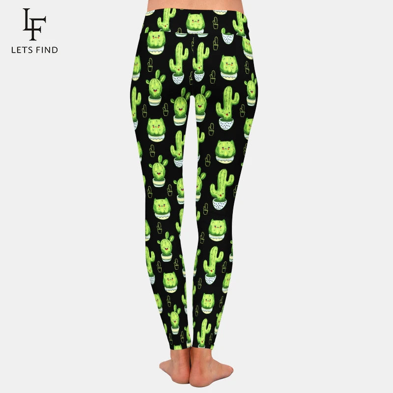 LETSFIND Cartoon Cactus High Waist Leggings for Women - Stylish and Comfortable Fitness Wear