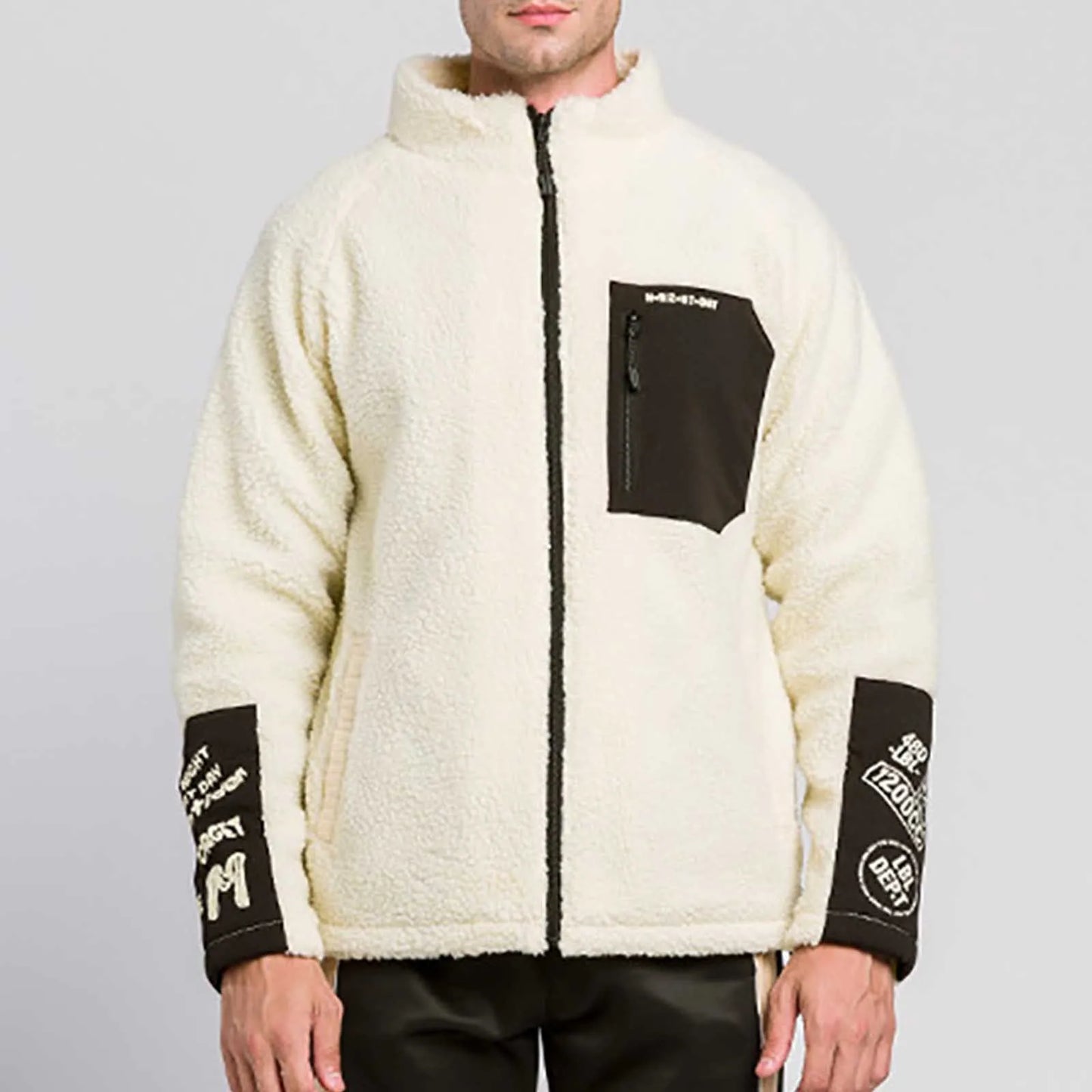 Personalized Color Block Lambswool Zip-Up Fleece Jacket for Men