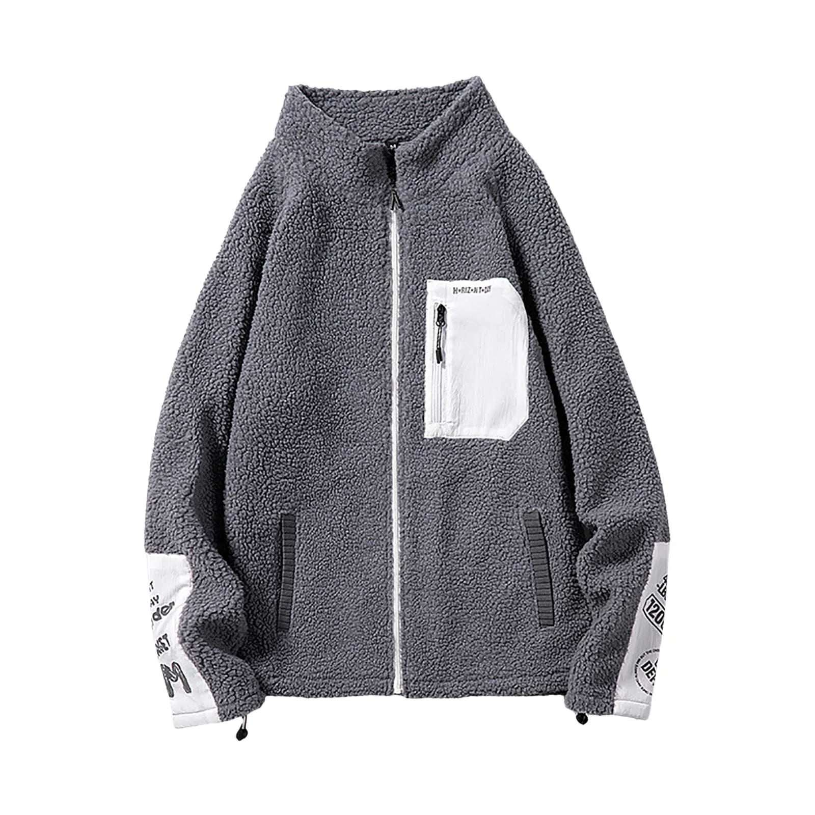 Personalized Color Block Lambswool Zip-Up Fleece Jacket for Men