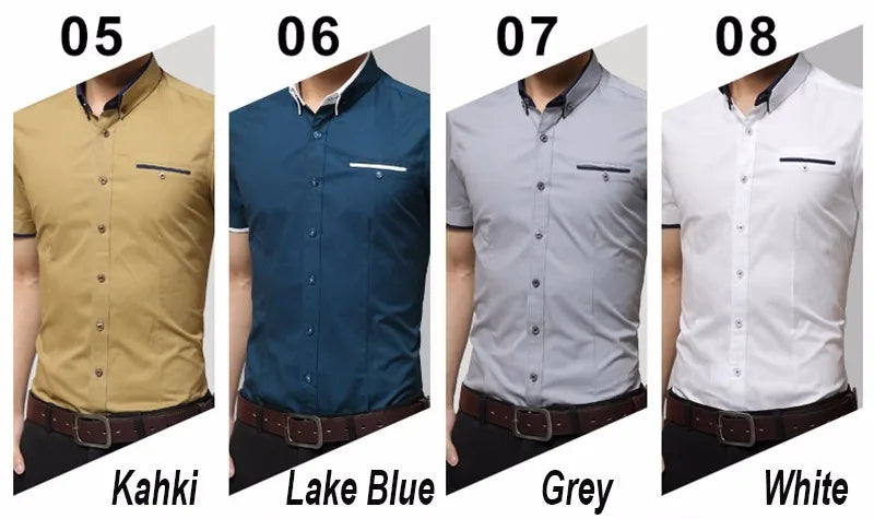 Elegant Summer Short Sleeve Tuxedo Shirt for Big and Tall Men - White and Blue