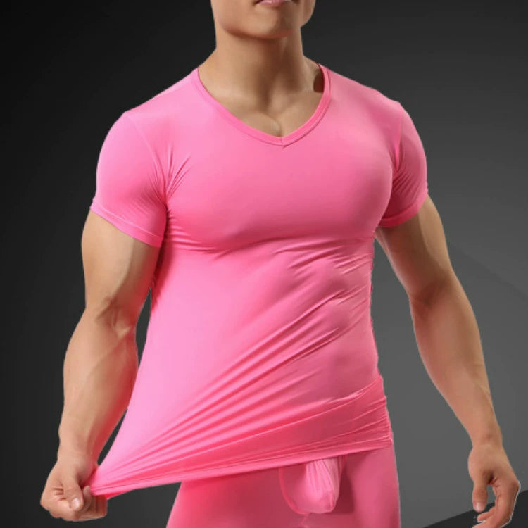 Men's Lightweight V-Neck Ice Silk Half Sleeve T-Shirt