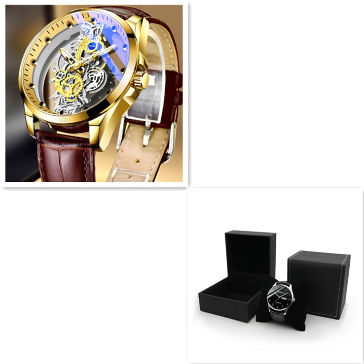 Luxury Gold Skeleton Automatic Quartz Watch for Men - Vintage Style Timepiece