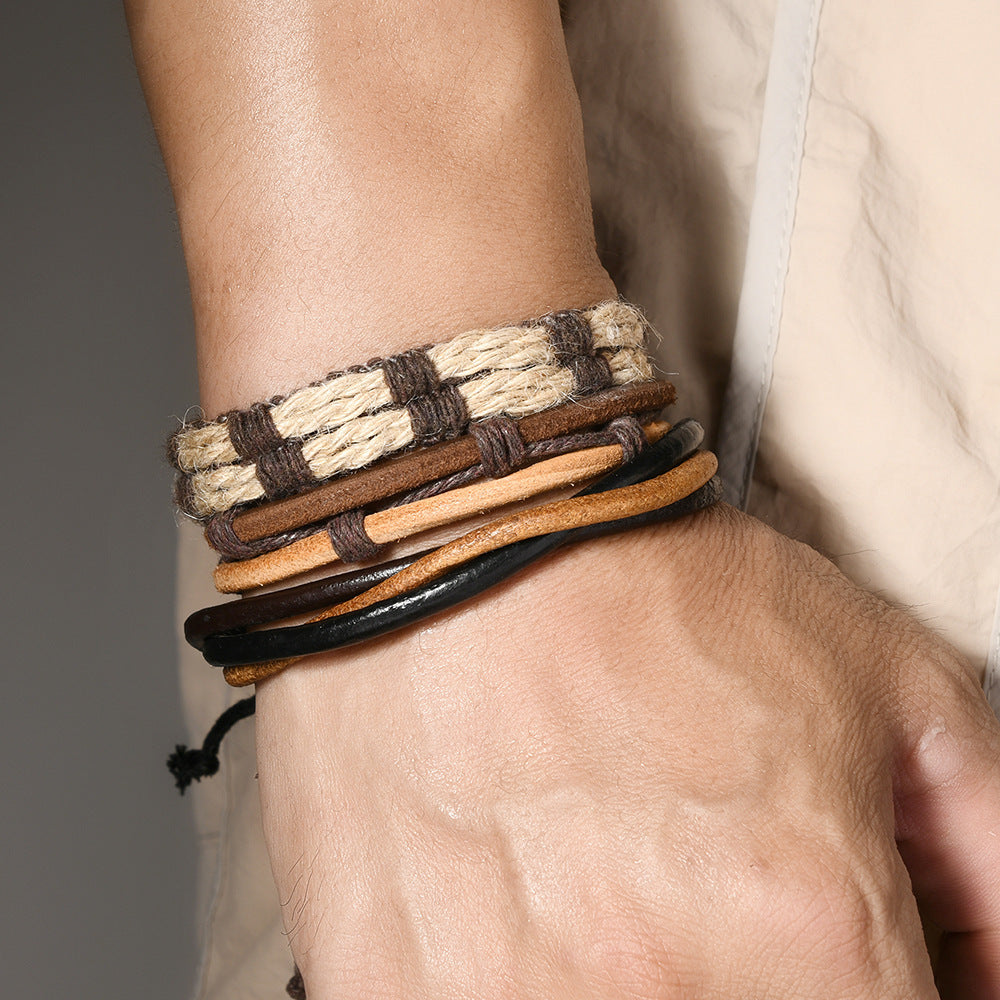 Artisan Crafted Multi-layer Cattle Leather Bracelet for Men