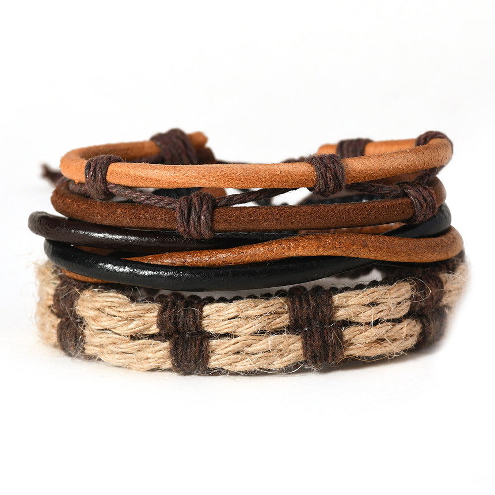 Artisan Crafted Multi-layer Cattle Leather Bracelet for Men