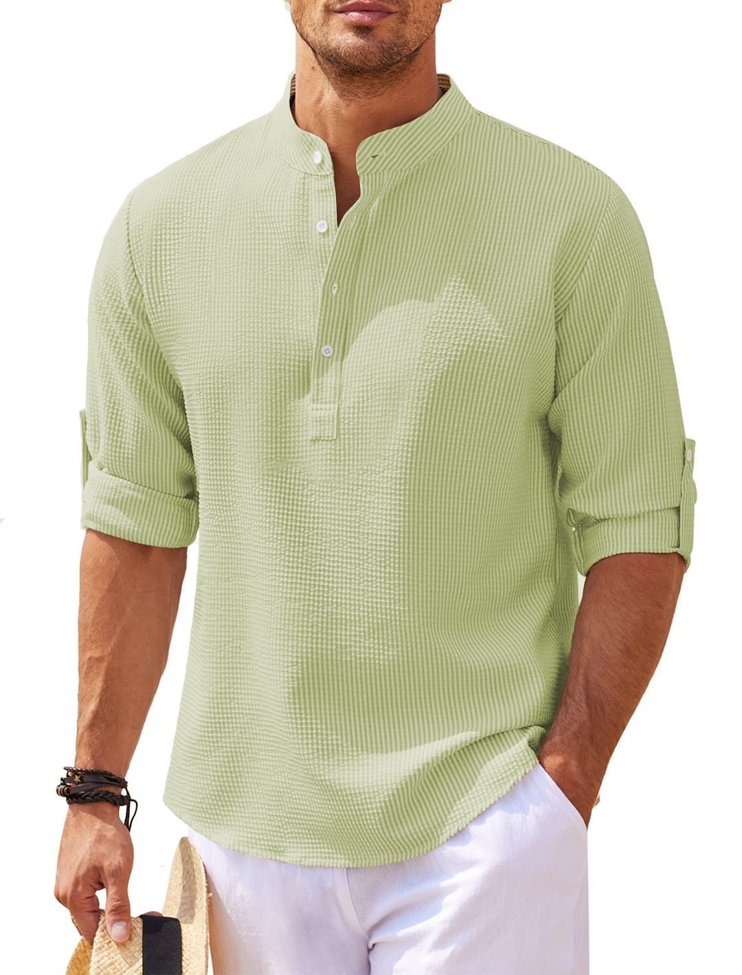 Men's Versatile Long Sleeve Stand Collar Shirt - Stylish Solid Color Essential for Any Occasion