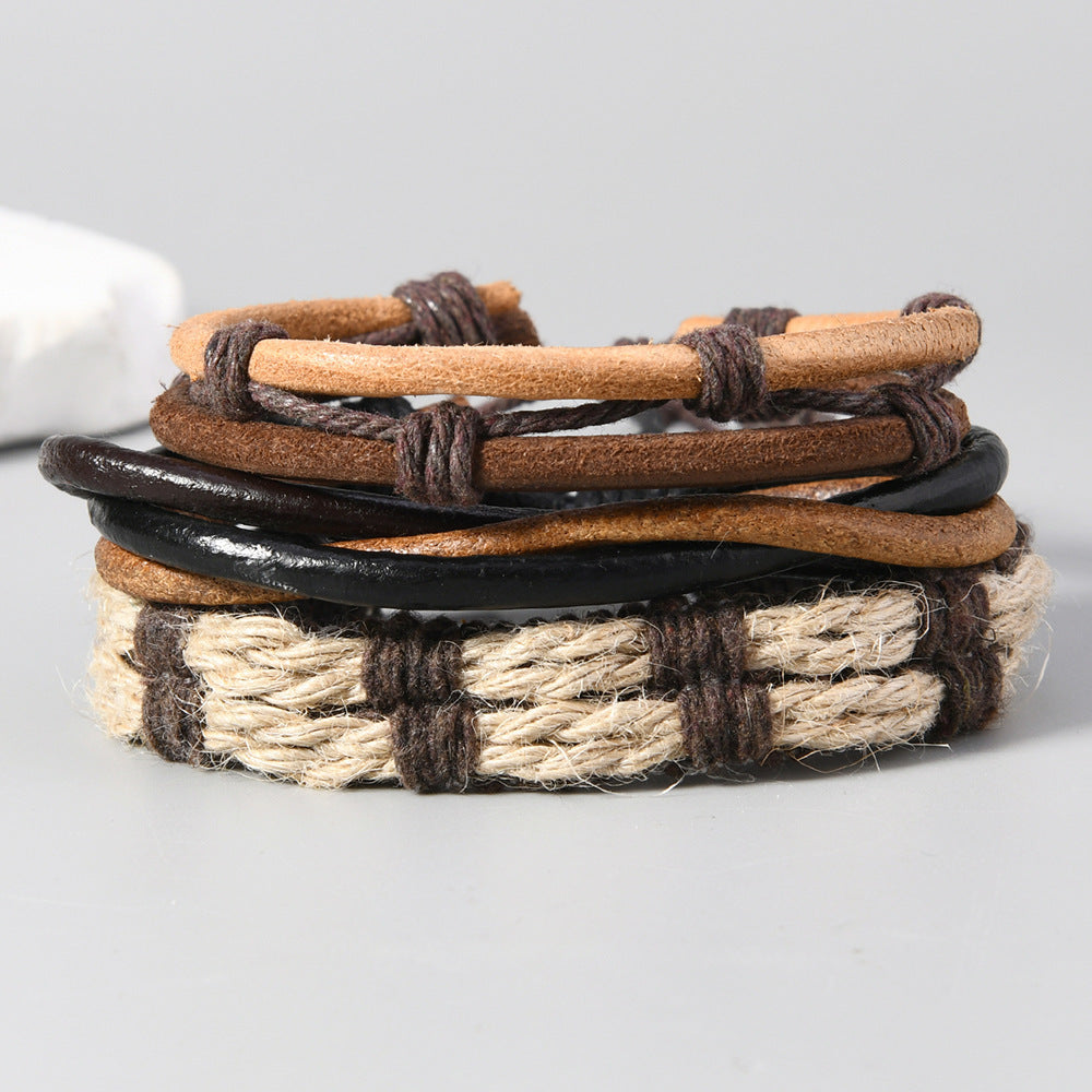 Artisan Crafted Multi-layer Cattle Leather Bracelet for Men