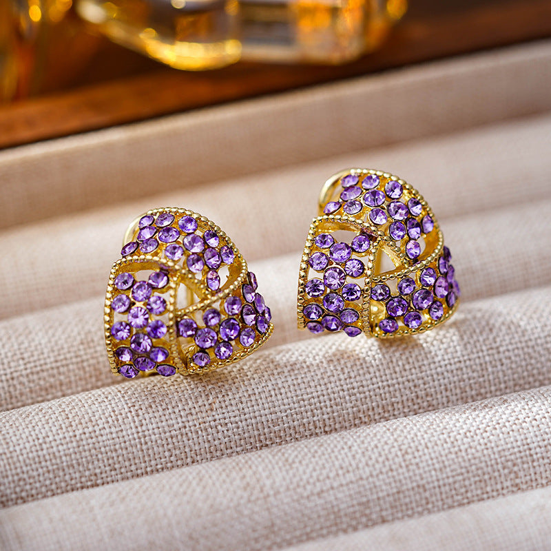 Chic Purple Gem-Studded Geometric Triangle Earrings for Women