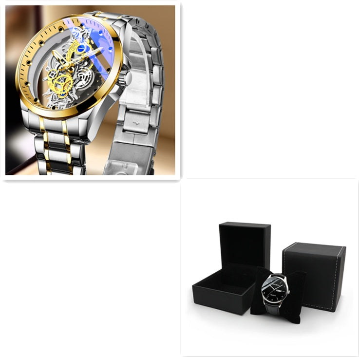 Luxury Gold Skeleton Automatic Quartz Watch for Men - Vintage Style Timepiece