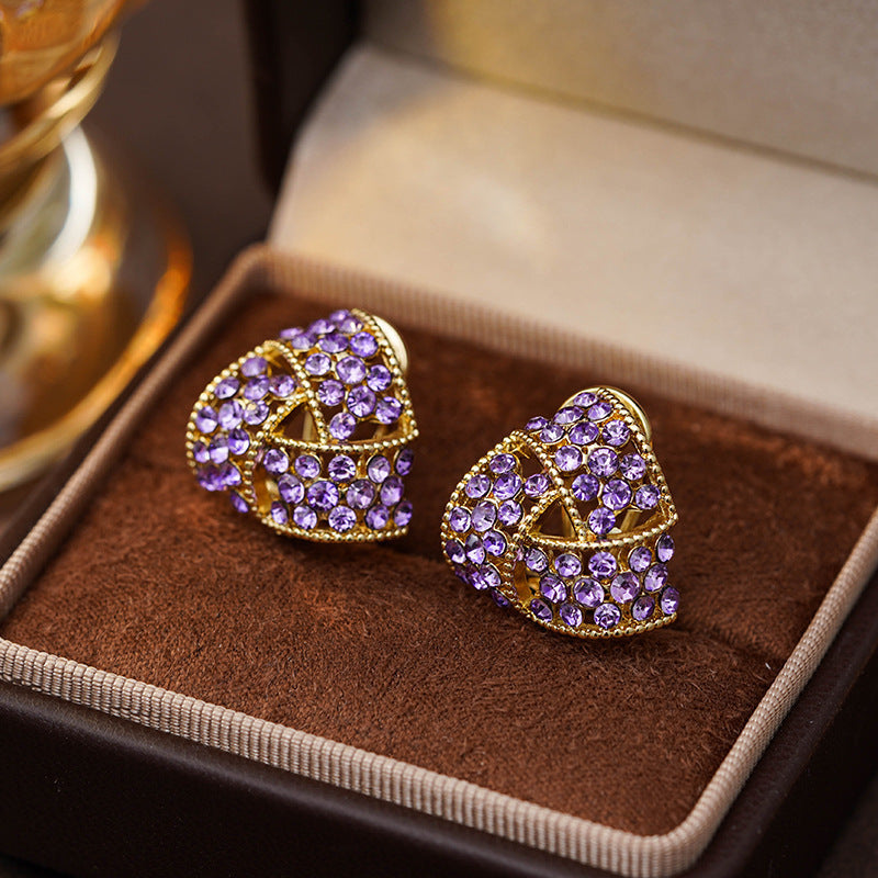 Chic Purple Gem-Studded Geometric Triangle Earrings for Women