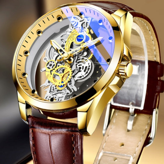 Luxury Gold Skeleton Automatic Quartz Watch for Men - Vintage Style Timepiece