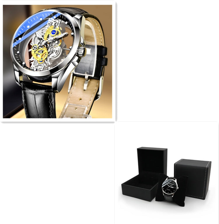 Luxury Gold Skeleton Automatic Quartz Watch for Men - Vintage Style Timepiece