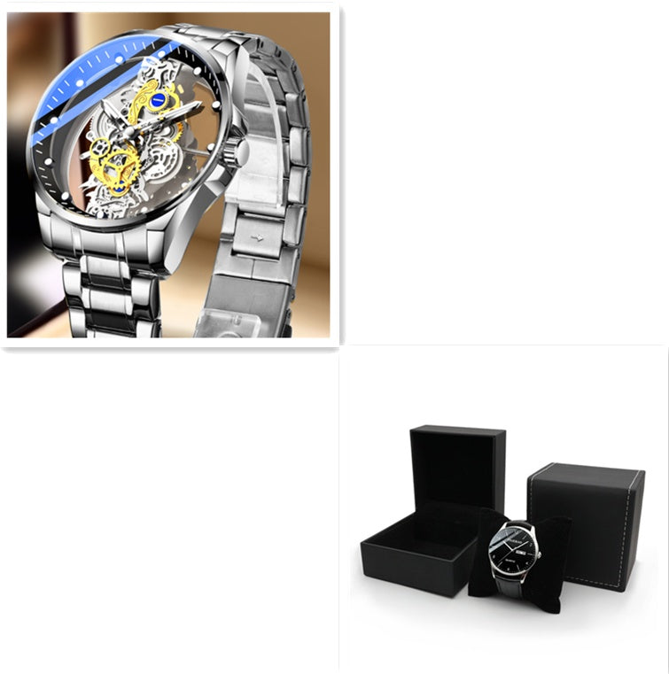 Luxury Gold Skeleton Automatic Quartz Watch for Men - Vintage Style Timepiece